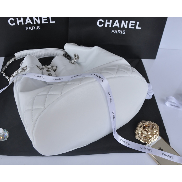 2014 Chanel Hobo Shoulder Bag in Sheepskin Leather A58016 White