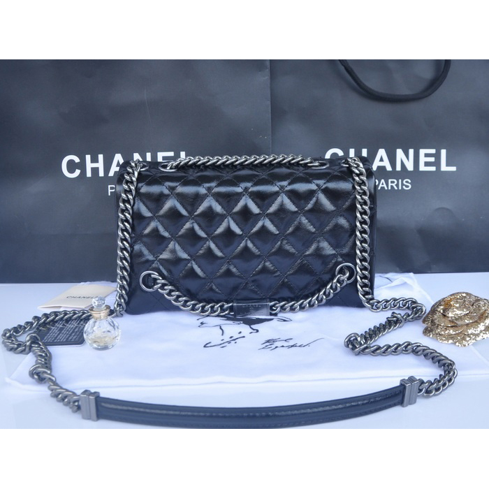 2014 Chanel Iridescent Leather Shoulder Bag A92522 Black