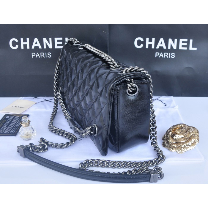 2014 Chanel Iridescent Leather Shoulder Bag A92522 Black