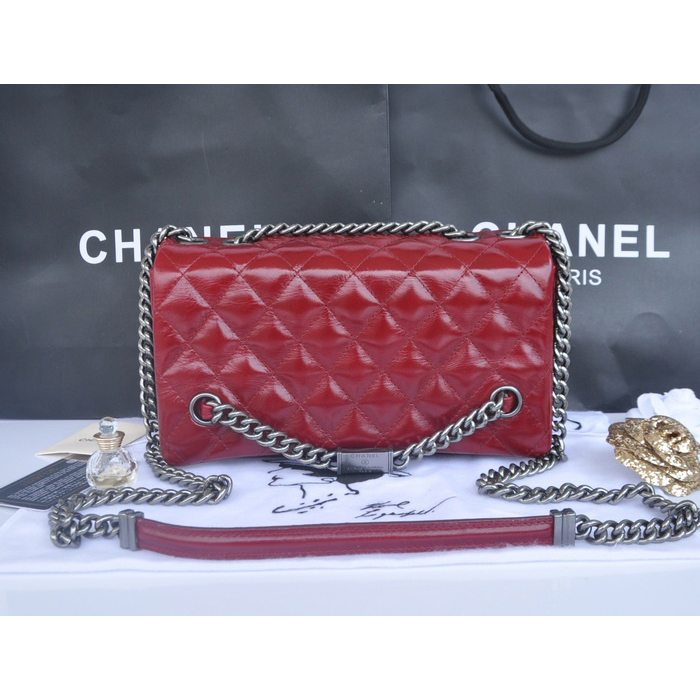 2014 Chanel Iridescent Leather Shoulder Bag A92522 Red