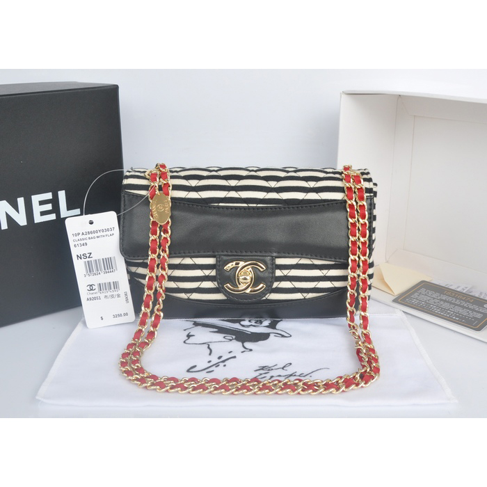 2014 Chanel Jersey and Lambskin Flap Bag A92051 Black