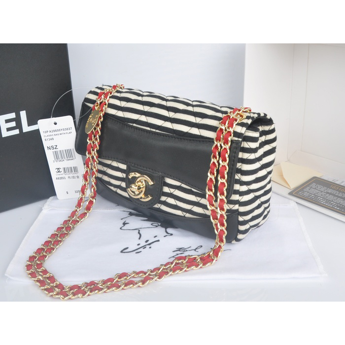 2014 Chanel Jersey and Lambskin Flap Bag A92051 Black