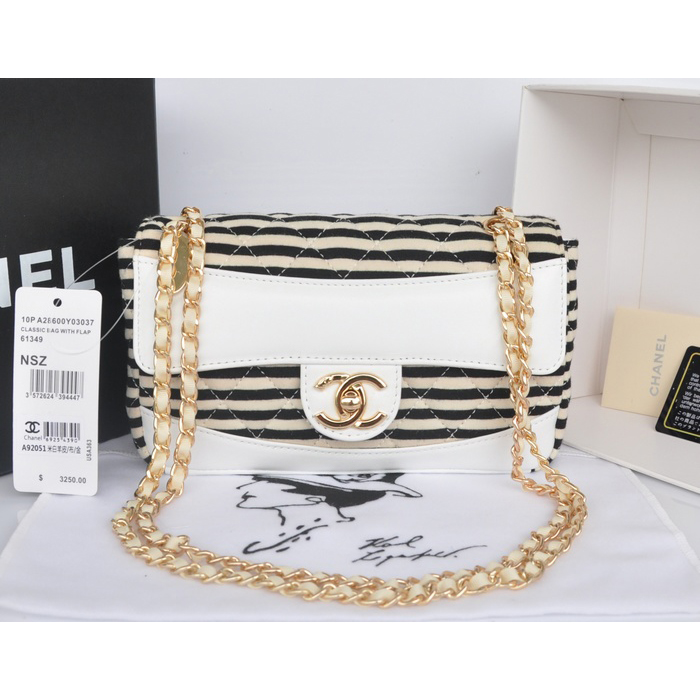 2014 Chanel Jersey and Lambskin Flap Bag A92051 White