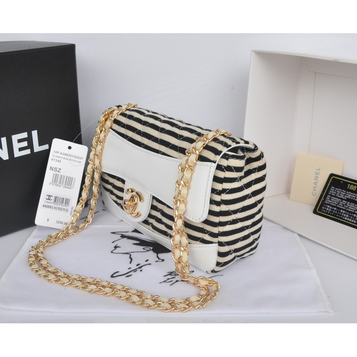 2014 Chanel Jersey and Lambskin Flap Bag A92051 White