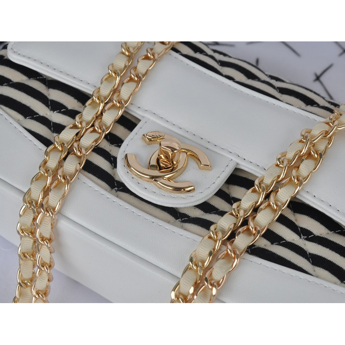 2014 Chanel Jersey and Lambskin Flap Bag A92051 White