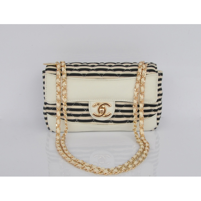 2014 Chanel Jersey and Lambskin Flap Shoulder Bag A32051 White