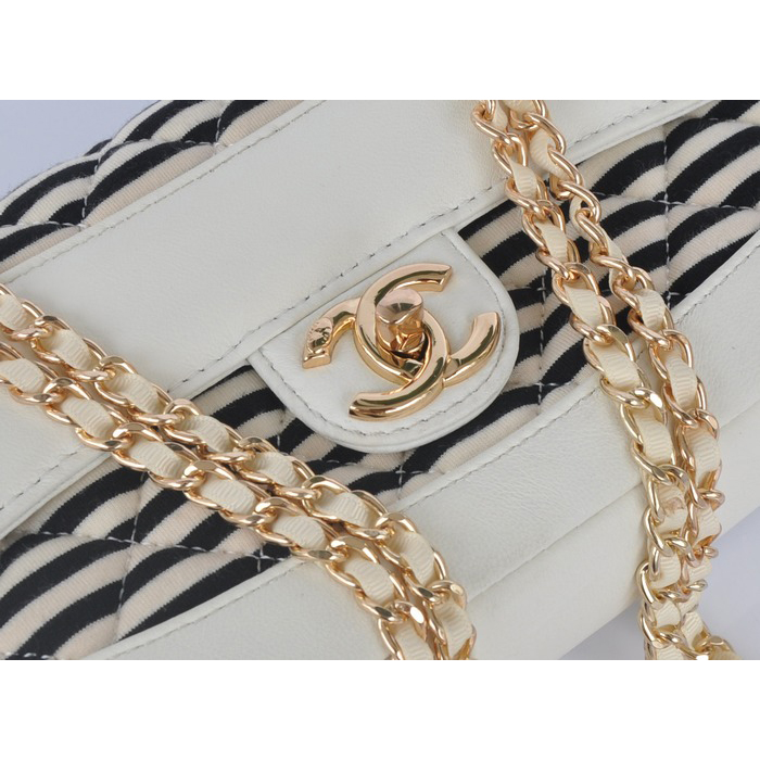 2014 Chanel Jersey and Lambskin Flap Shoulder Bag A32051 White