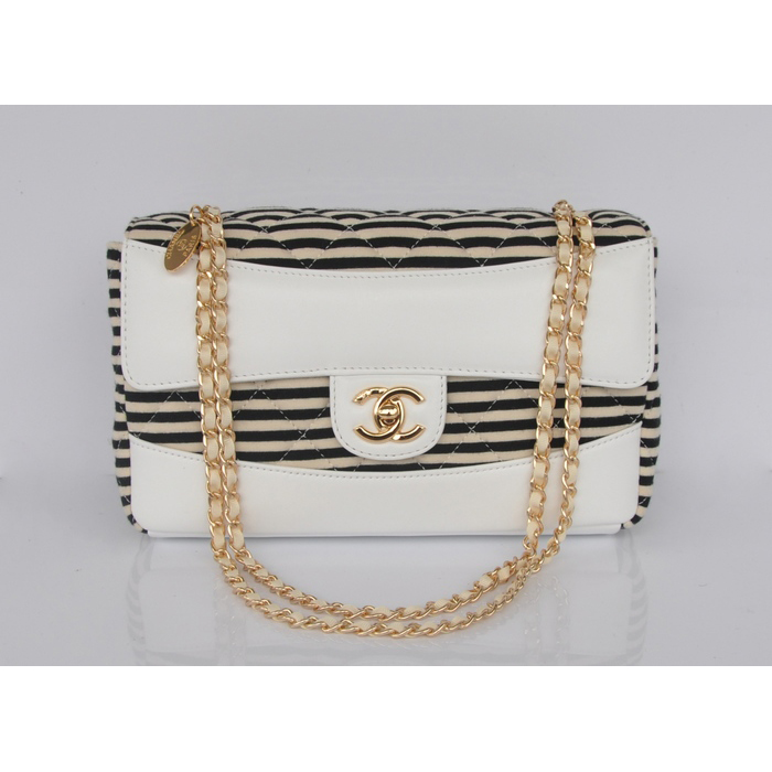 2014 Chanel Jersey and Lambskin Flap Shoulder Bag A32052 White