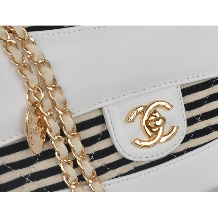 2014 Chanel Jersey and Lambskin Flap Shoulder Bag A32052 White