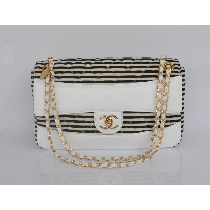 2014 Chanel Jersey and Lambskin Flap Shoulder Bag A32053 White