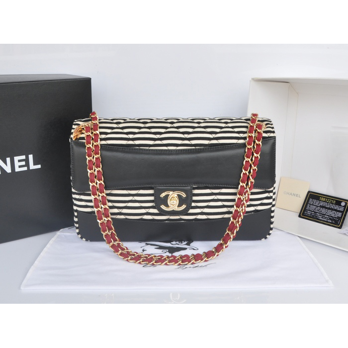 2014 Chanel Jersey and Original Lambskin Flap Bag A92053 Black