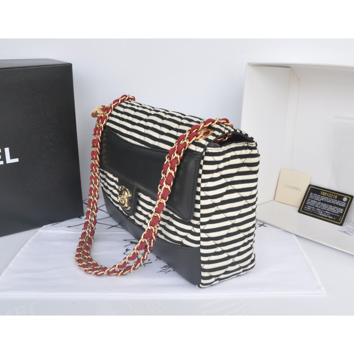 2014 Chanel Jersey and Original Lambskin Flap Bag A92053 Black