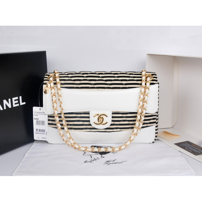 2014 Chanel Jersey and Original Lambskin Flap Bag A92053 White