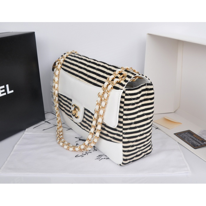 2014 Chanel Jersey and Original Lambskin Flap Bag A92053 White