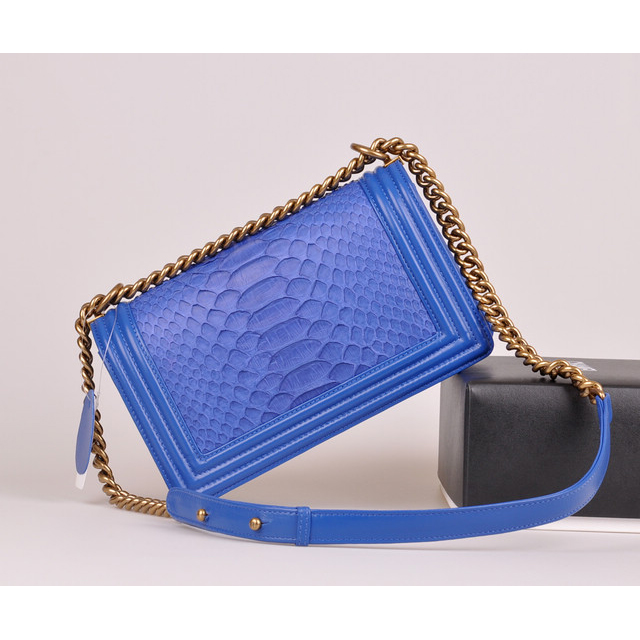 2014 Chanel LE boy Flap Shoulder Bag Real Python Leather A67086 Blue