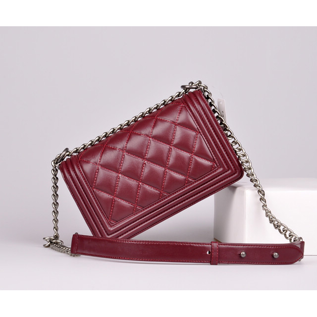 2014 Chanel Le Boy Flap Shoulder Bag Sheepskin Leather A92105 in Claret