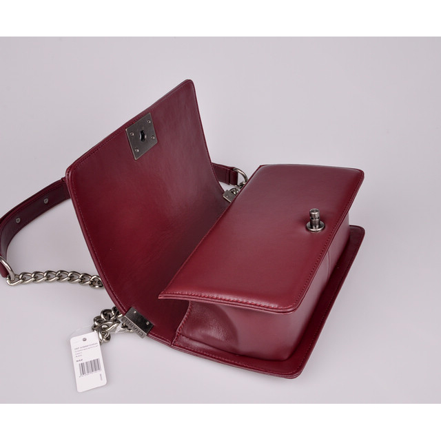 2014 Chanel Le Boy Flap Shoulder Bag Sheepskin Leather A92105 in Claret