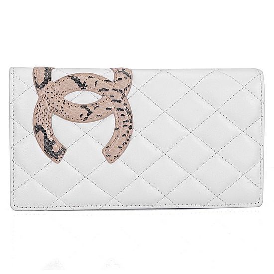 2014 Chanel Leather Snake CC Logo Bi-Fold Wallet A26717 White