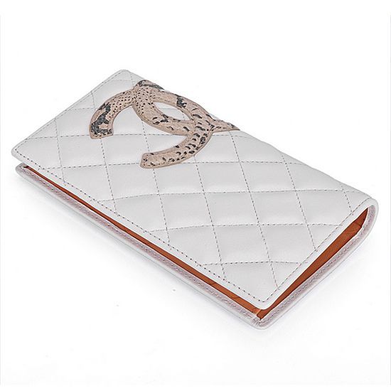 2014 Chanel Leather Snake CC Logo Bi-Fold Wallet A26717 White