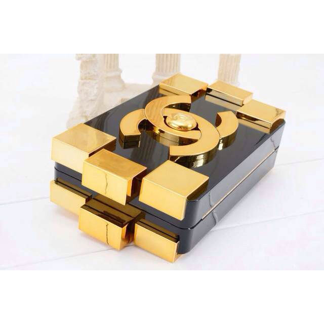 2014 Chanel Lego Clutch A37013 Black&Gold