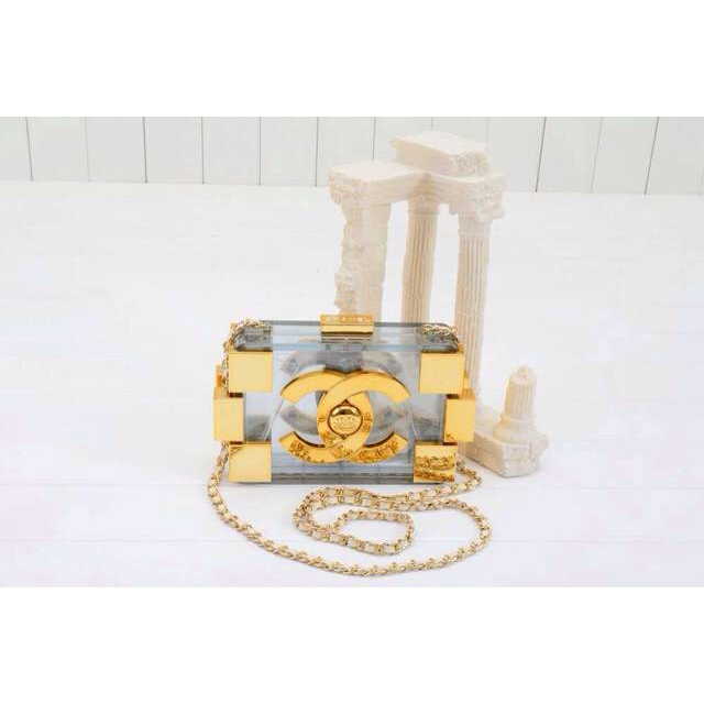 2014 Chanel Lego Clutch A37013 Transparent&Gold