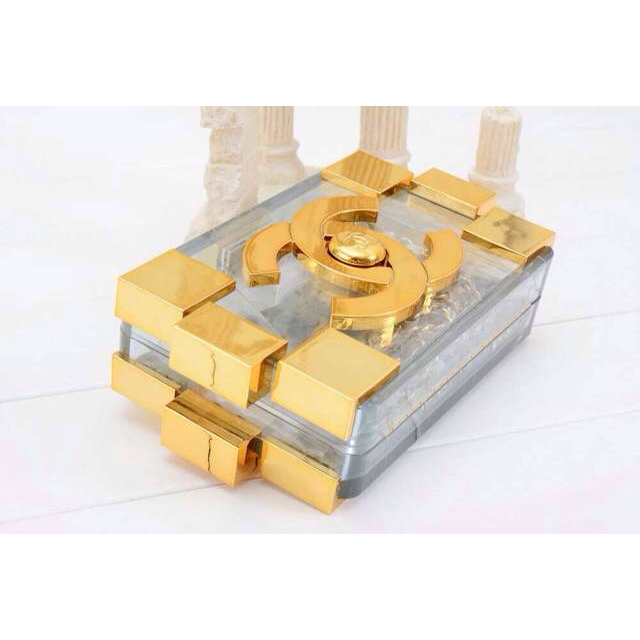 2014 Chanel Lego Clutch A37013 Transparent&Gold