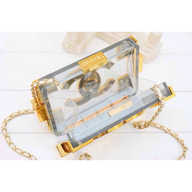 2014 Chanel Lego Clutch A37013 Transparent&Gold