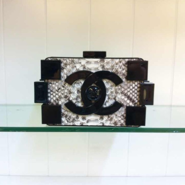 2014 Chanel Lego Clutch true snakeskin A2367 with white