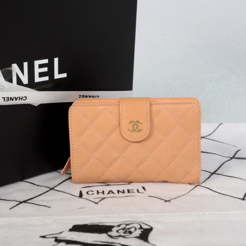 2014 Chanel Matelasse Bi-Fold Wallet Original Cannage Pattern Nubuck Leather C004 Apricot