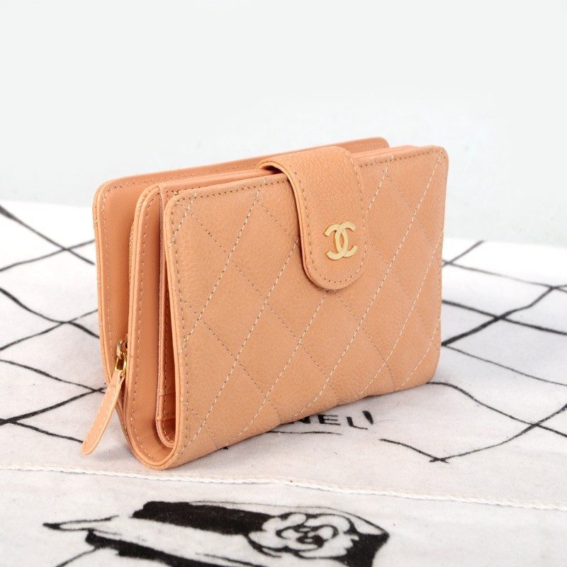 2014 Chanel Matelasse Bi-Fold Wallet Original Cannage Pattern Nubuck Leather C004 Apricot