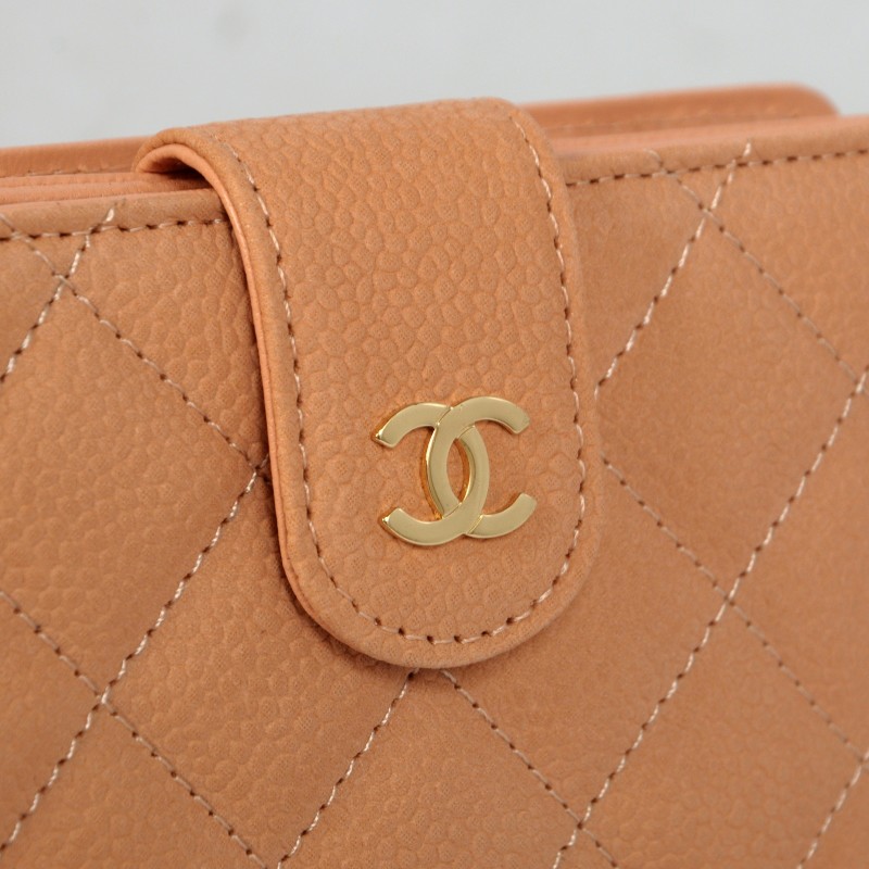 2014 Chanel Matelasse Bi-Fold Wallet Original Cannage Pattern Nubuck Leather C004 Apricot