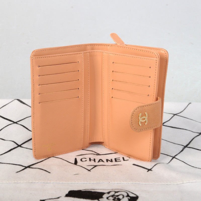 2014 Chanel Matelasse Bi-Fold Wallet Original Cannage Pattern Nubuck Leather C004 Apricot