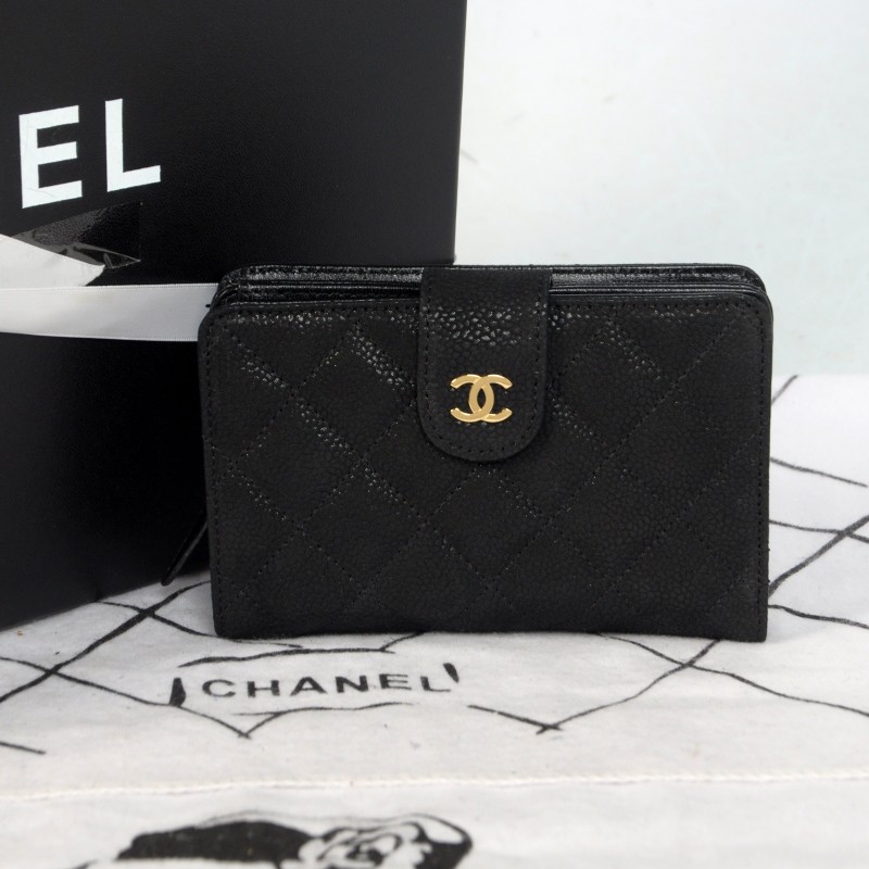 2014 Chanel Matelasse Bi-Fold Wallet Original Cannage Pattern Nubuck Leather C004 Black