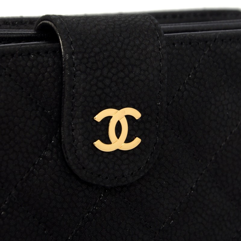 2014 Chanel Matelasse Bi-Fold Wallet Original Cannage Pattern Nubuck Leather C004 Black