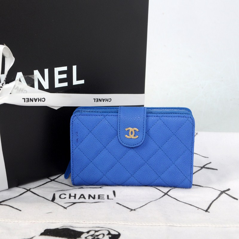 2014 Chanel Matelasse Bi-Fold Wallet Original Cannage Pattern Nubuck Leather C004 Blue