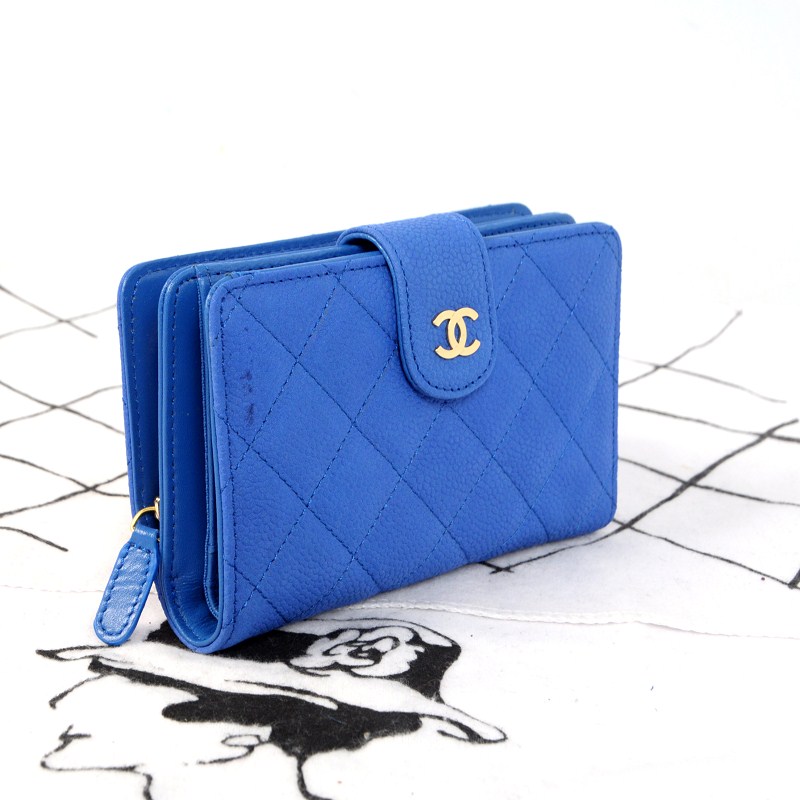 2014 Chanel Matelasse Bi-Fold Wallet Original Cannage Pattern Nubuck Leather C004 Blue