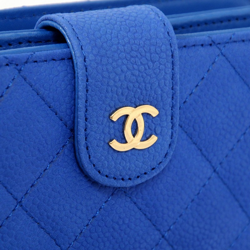 2014 Chanel Matelasse Bi-Fold Wallet Original Cannage Pattern Nubuck Leather C004 Blue