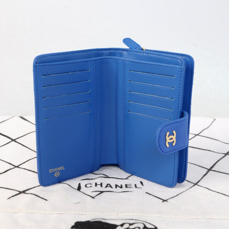 2014 Chanel Matelasse Bi-Fold Wallet Original Cannage Pattern Nubuck Leather C004 Blue