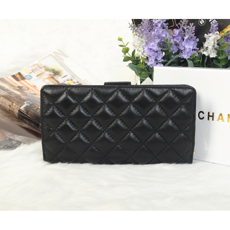 2014 Chanel Matelasse Bi-Fold Wallet Sheepskin Leather C0016 in Black