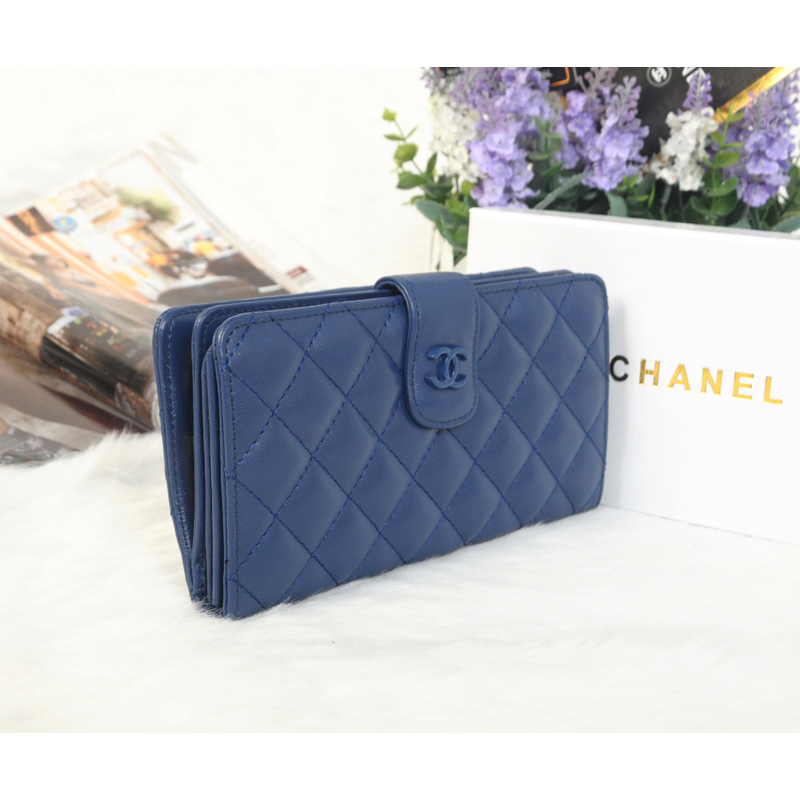 2014 Chanel Matelasse Bi-Fold Wallet Sheepskin Leather C0016 in Blue