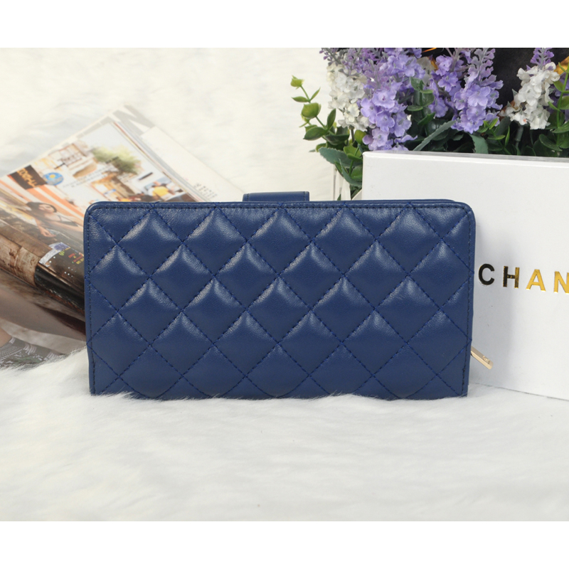 2014 Chanel Matelasse Bi-Fold Wallet Sheepskin Leather C0016 in Blue