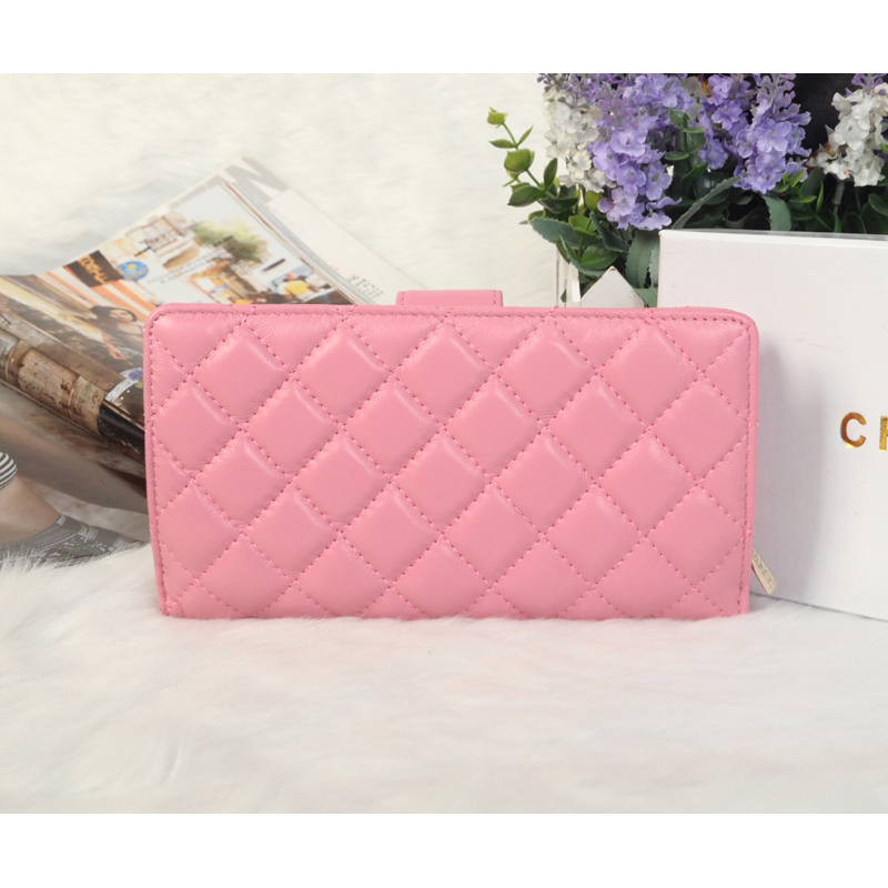 2014 Chanel Matelasse Bi-Fold Wallet Sheepskin Leather C0016 in Pink