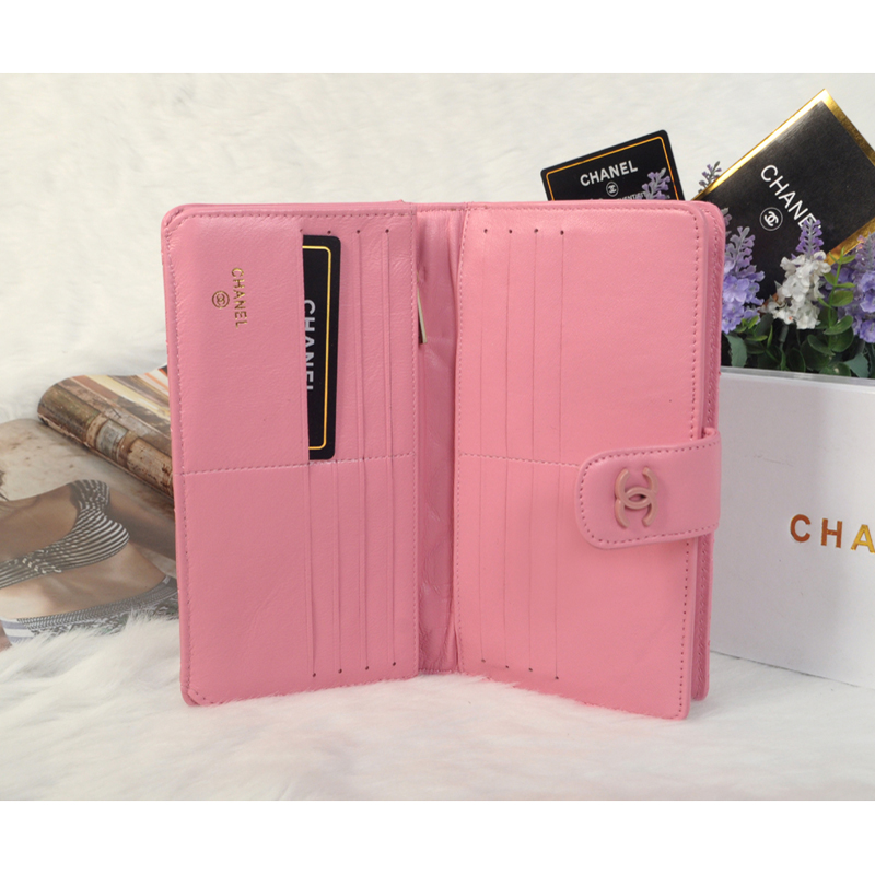 2014 Chanel Matelasse Bi-Fold Wallet Sheepskin Leather C0016 in Pink