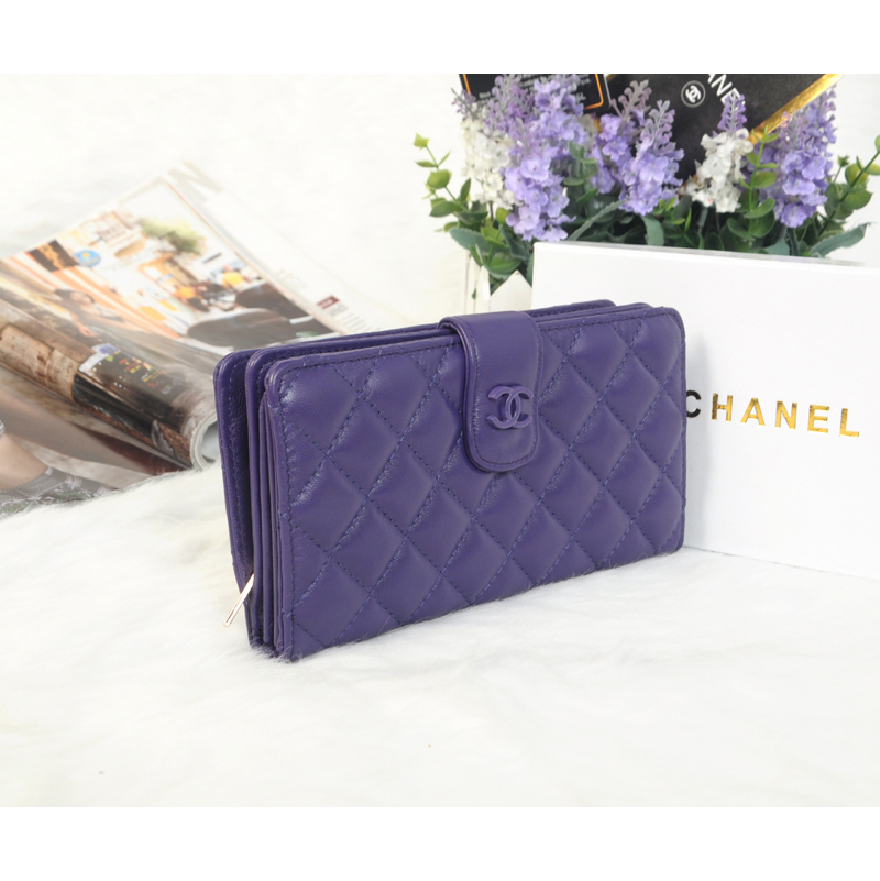 2014 Chanel Matelasse Bi-Fold Wallet Sheepskin Leather C0016 in Purple