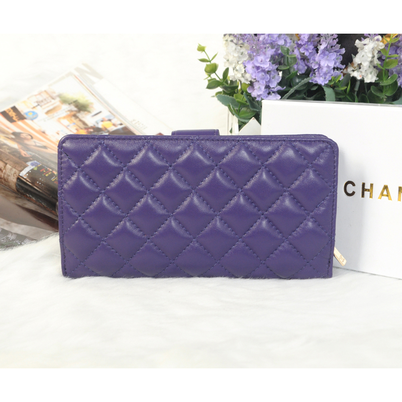 2014 Chanel Matelasse Bi-Fold Wallet Sheepskin Leather C0016 in Purple