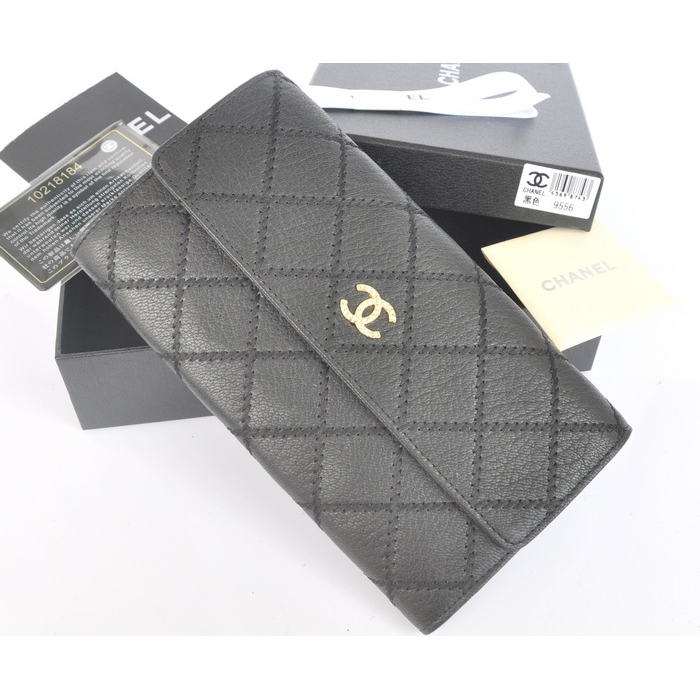 2014 Chanel Matelasse Bi-Fold wallets Original Elephant pattern Leather C9556 Black