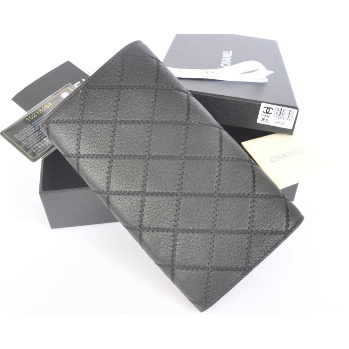 2014 Chanel Matelasse Bi-Fold wallets Original Elephant pattern Leather C9556 Black