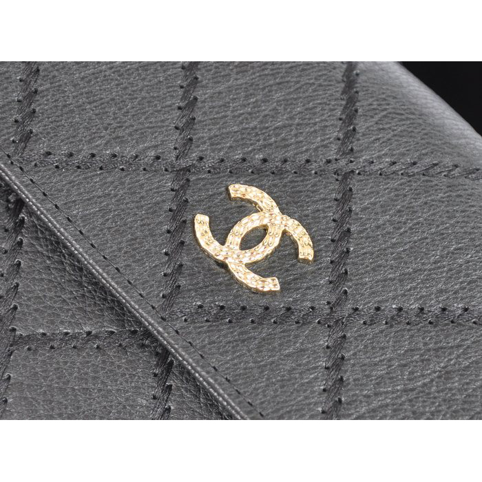 2014 Chanel Matelasse Bi-Fold wallets Original Elephant pattern Leather C9556 Black