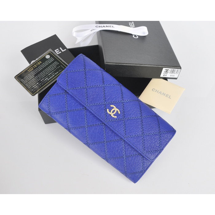 2014 Chanel Matelasse Bi-Fold wallets Original Elephant pattern Leather C9556 Blue