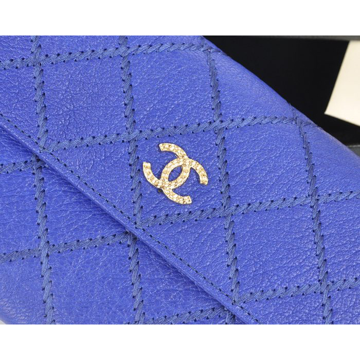 2014 Chanel Matelasse Bi-Fold wallets Original Elephant pattern Leather C9556 Blue